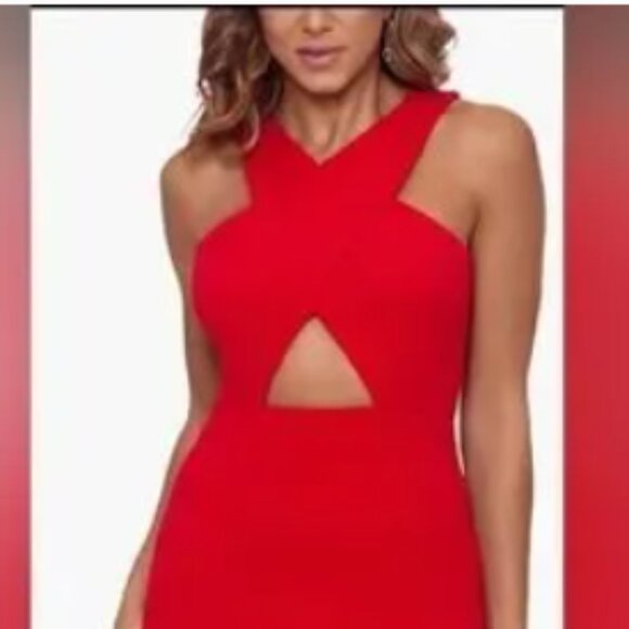 Xscape Cross Front Cutout Scuba Gown Pink Size 2 NWOT - Picture 6 of 7